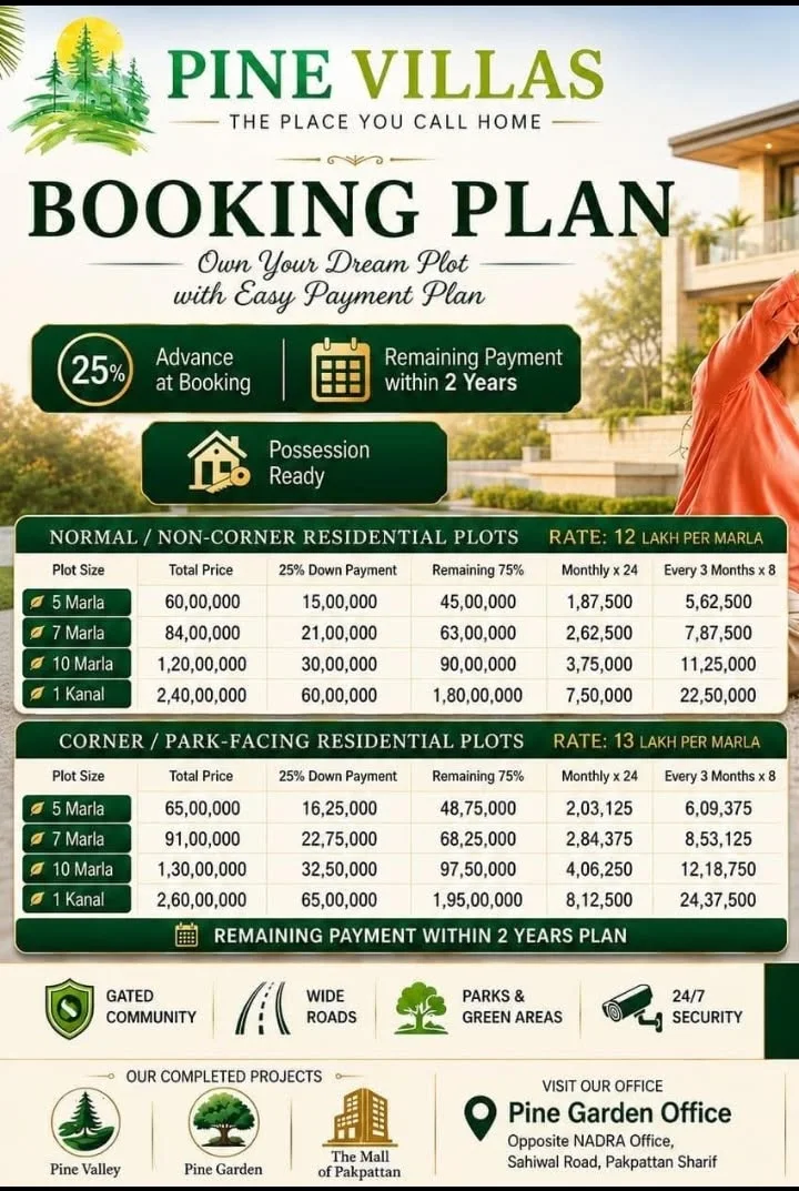 Official supplied Pine Villas booking plan